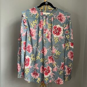 LOFT Floral Blue and Pink Women's Top